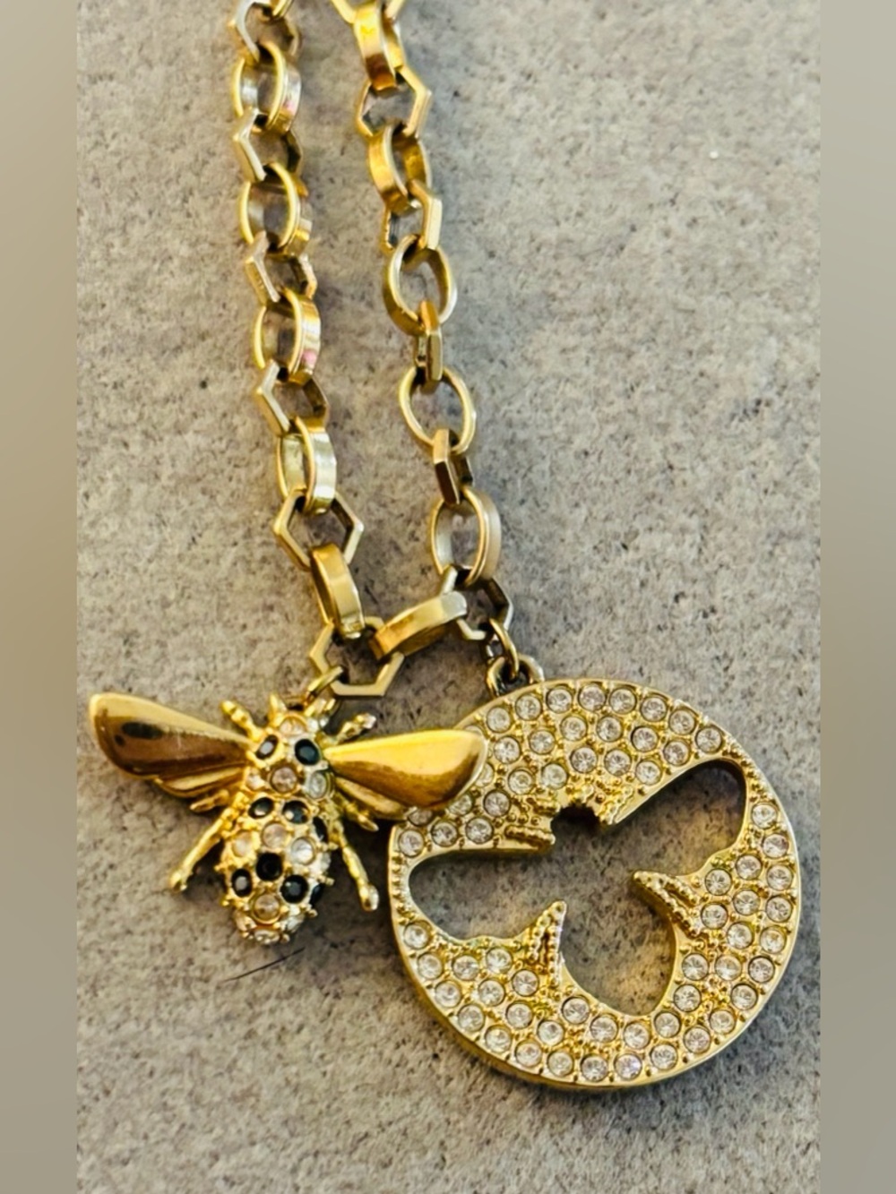 Swarovski Bee Pendant Necklace with Crystal-Studded Medallion.